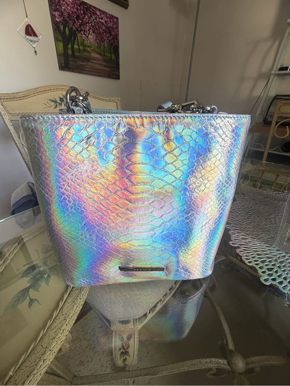 Brahmin Silver Silverleaf Iridescent Mod Mini Amelia -BNWT - Picture 4 of 9